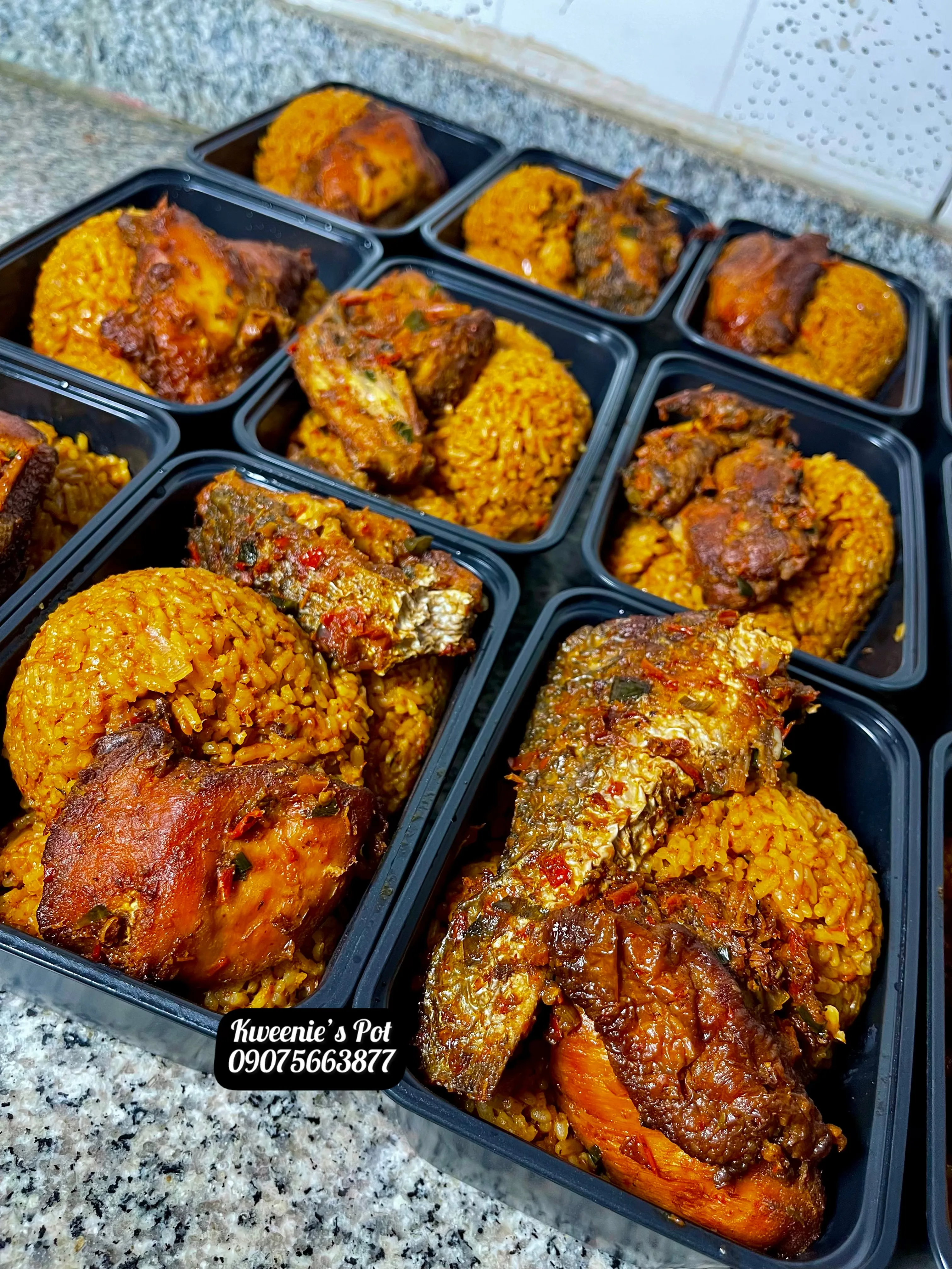 Jollof rice and chicken bulk catering trays